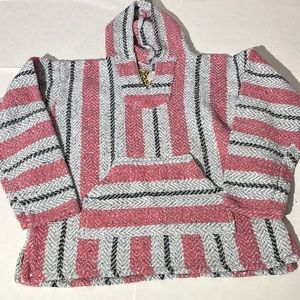 Baja Joe Vintage Sweater Size Medium Red & Gray hoodie hippie rug sweatshirt